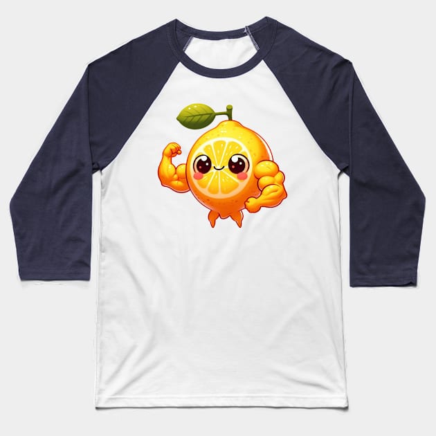 Cute Muscular Lemon Baseball T-Shirt by Dmytro